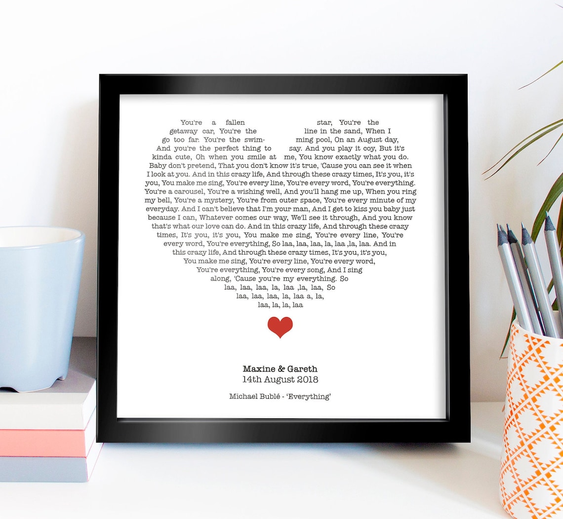 Personalized Song Lyrics Heart Print, First Dance