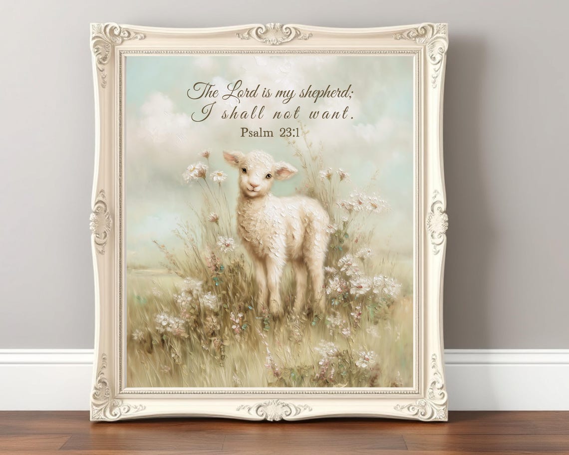 Psalm 23 The Lord Is My Shepherd Lamb Wildflower Christian Art Poster