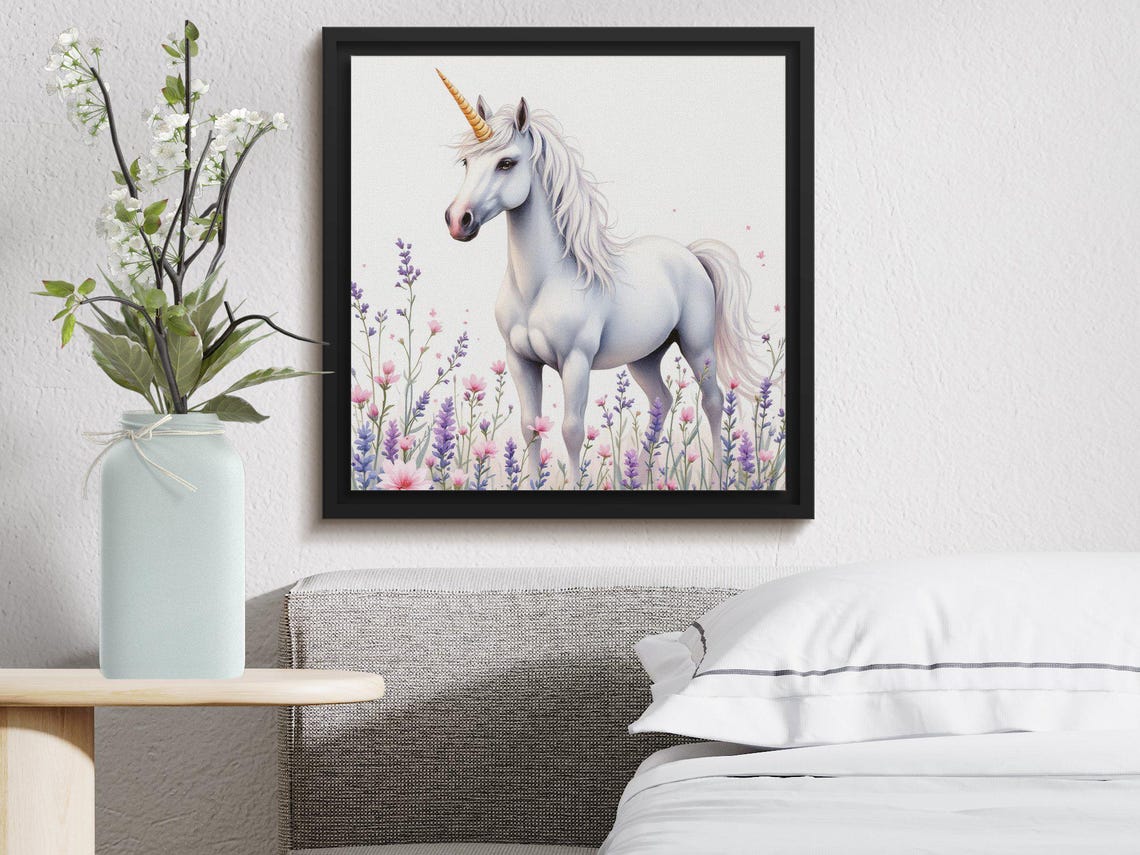 Magical White Unicorn in Lavender Watercolor Fantasy Art Poster - Image 2