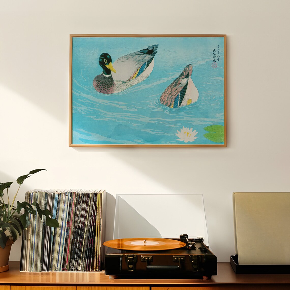 Kawase Hasui Ducks Swimming Blue Water Lily Vintage Woodblock Art Poster - Image 3