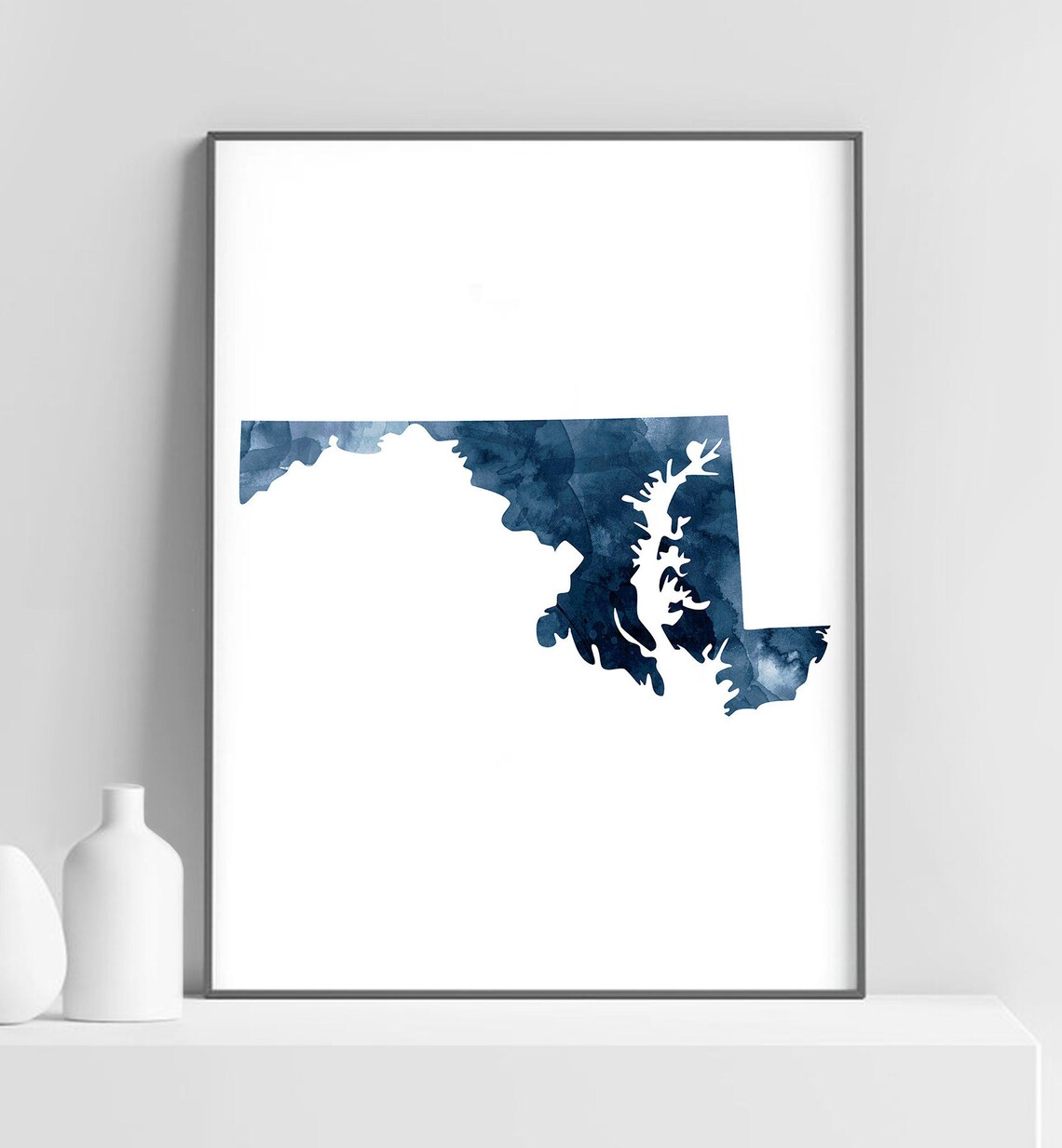 Maryland State Map, Watercolor Art Print