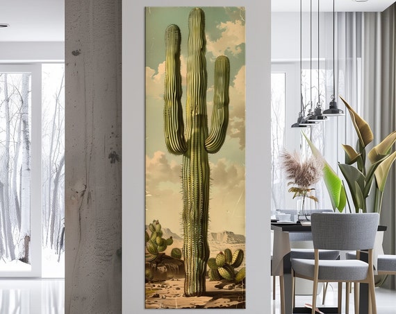 Giant Cactus Retro Botanical Art Print, Southwest