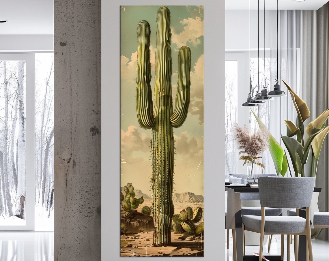 Giant Cactus Retro Botanical Art Print, Southwest