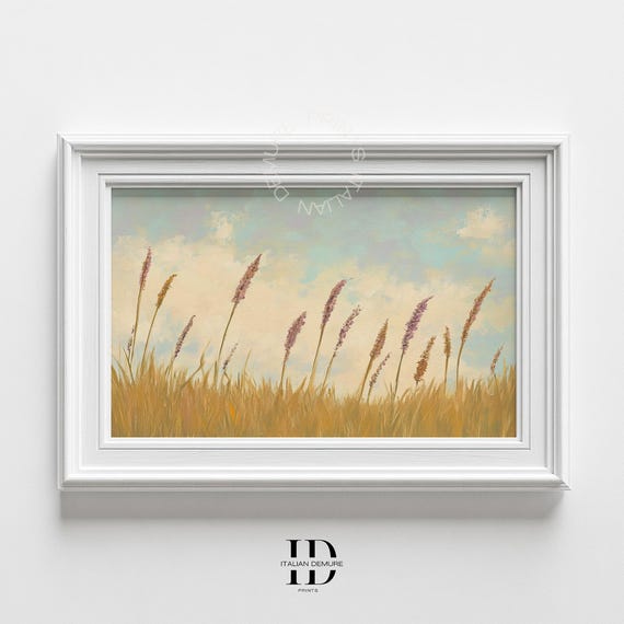 Soft Sky And Wild Grasses Wall Art Minimalist Meadow For Natural Home Spa Or Farmhouseinspired Decor