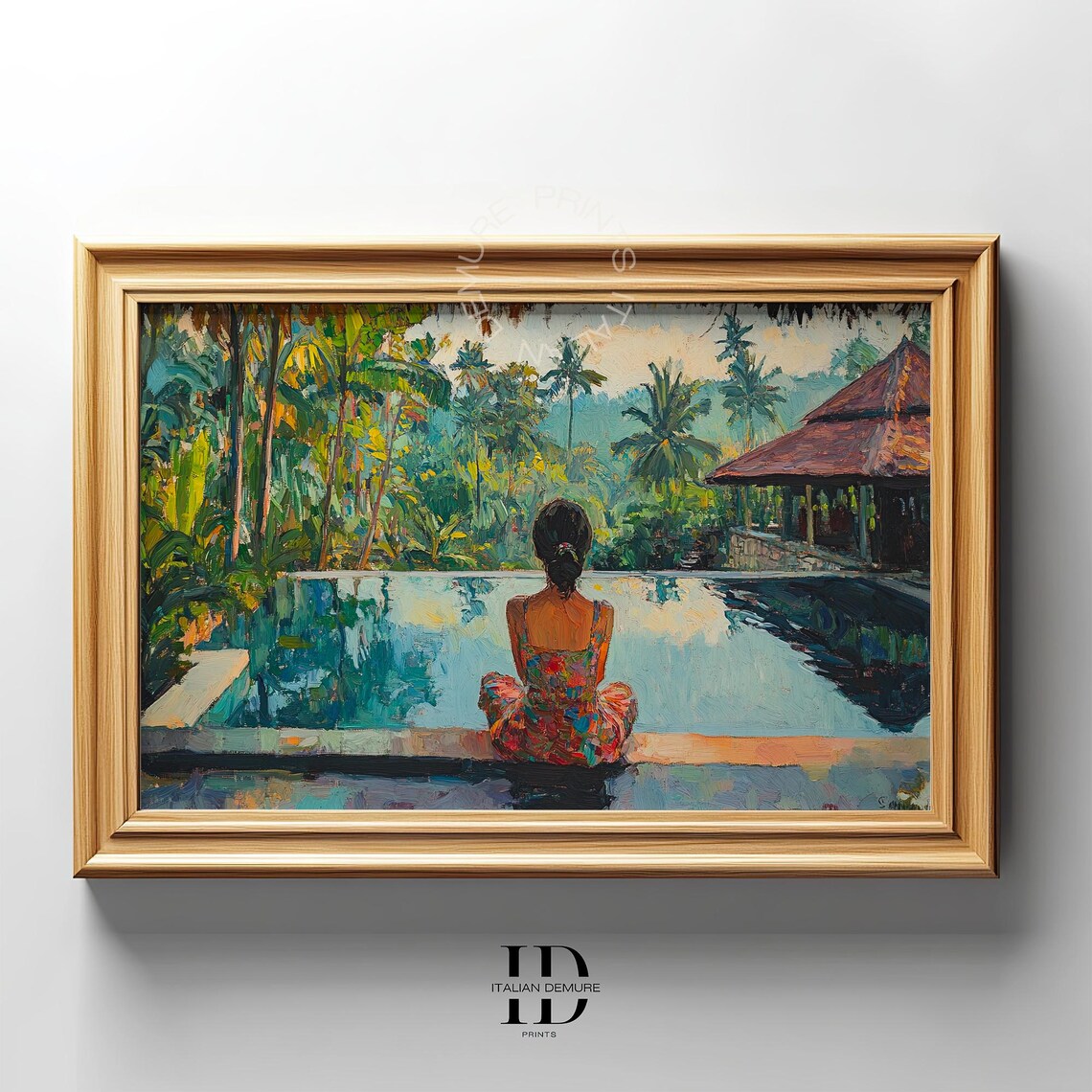 Bali Infinity Pool Tropical Jungle Retreat Woman Oil Painting Poster