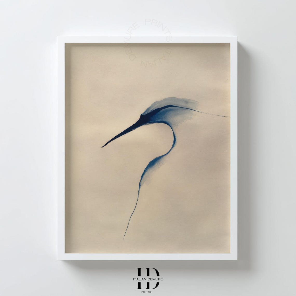 Minimalist Blue Heron Watercolor Single Line Bird Zen Wall Art