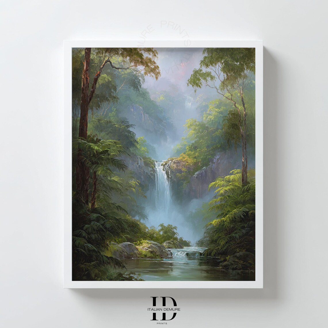 Misty Jungle Waterfall Lush Tropical Rainforest Nature Scene Wall Poster