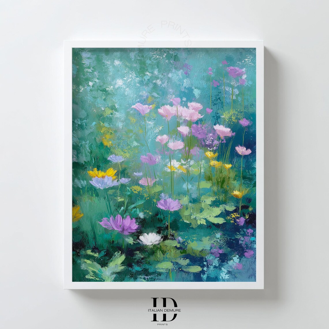 Pastel Wildflowers Teal Watercolor Botanical Garden Art Poster