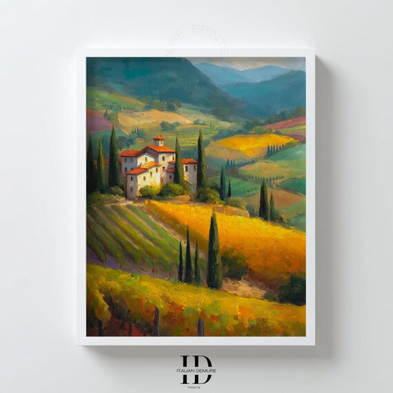 Tuscan Villa Countryside Vineyard Cypress Hills Oil Painting Poster