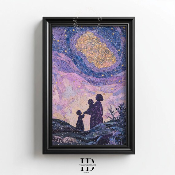 Mother And Child Art Print Starry Night Family Silhouette Celestial Wall Cosmic Parent Poster
