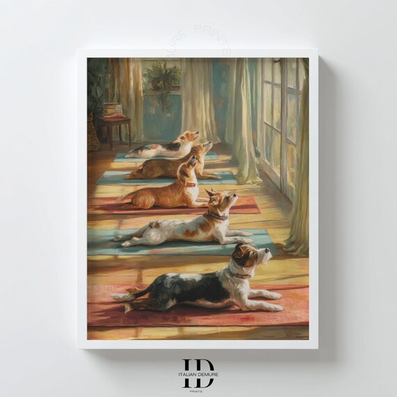 Funny Dog Yoga Wall Art Sunlit Pet Meditation Print Whimsical Puppy Poster For Home Gym Or Studio Lovers Decor