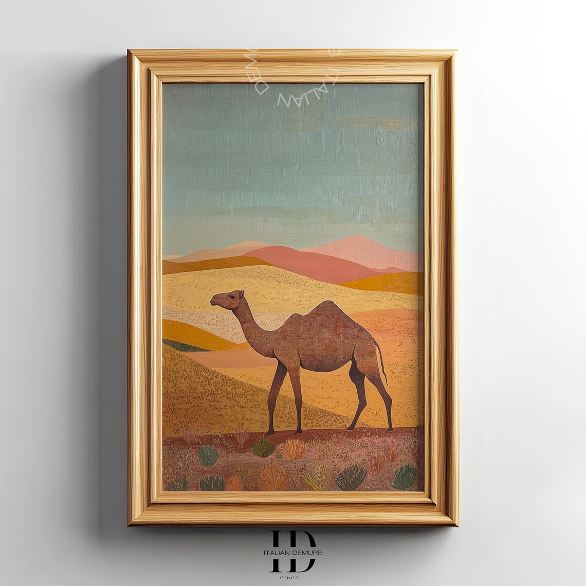 Desert Camel Art Print Boho Wall Minimalist Landscape Warm Earthy Tones Artwork Decor