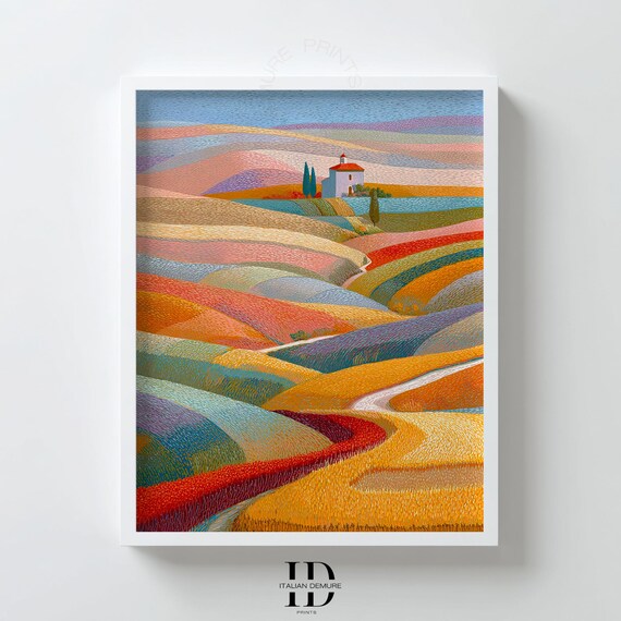 Colorful Tuscany Rolling Hills Farmhouse Mosaic Landscape Poster