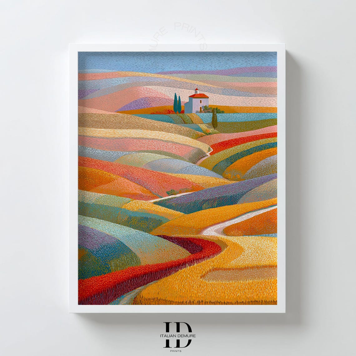 Colorful Tuscany Rolling Hills Farmhouse Mosaic Landscape Poster