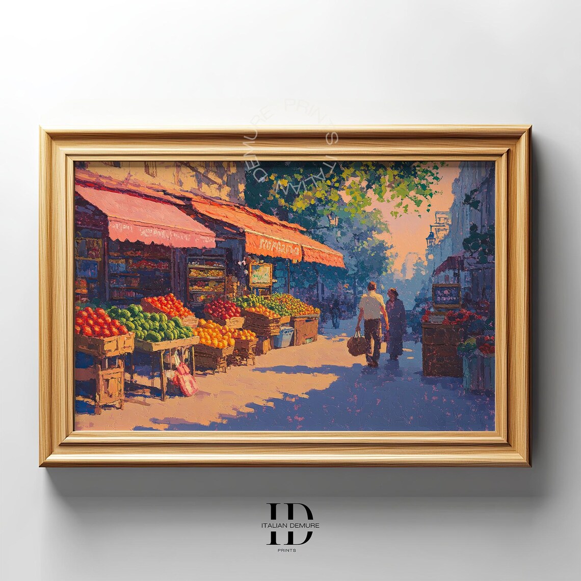 Charming Italian Street Market Fruit Stalls Mediterranean Oil Style Art Poster