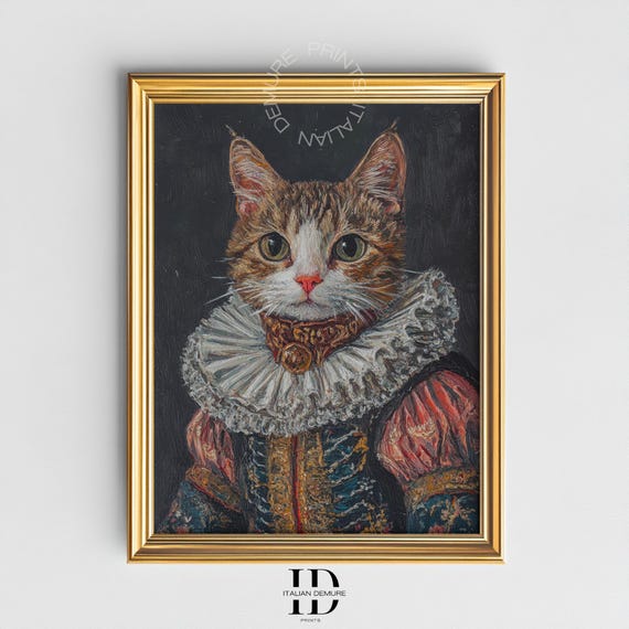 Tabby Cat in Renaissance Costume Funny Royal Pet Portrait Poster
