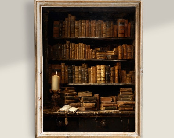 Victorian Library Books Art Print, Dark Academia Decor