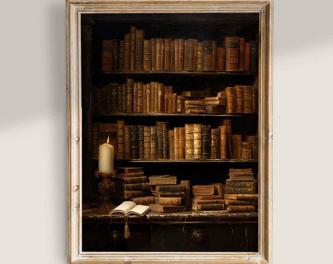 Victorian Library Books Art Print, Dark Academia Decor