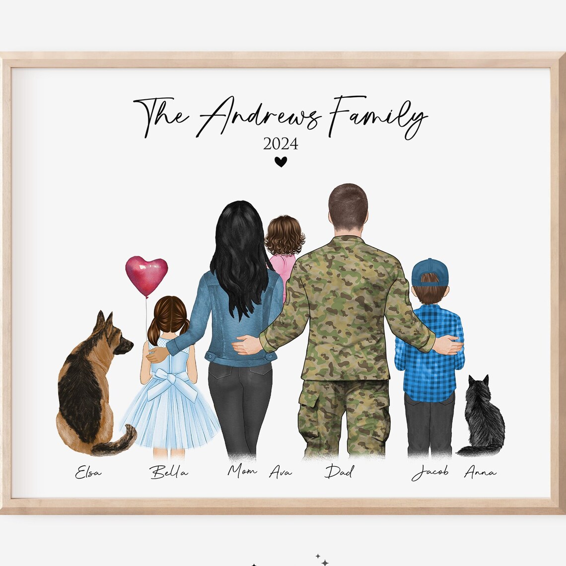 The Andrews Family 2024 Military Dad Portrait With Pets Gift Poster