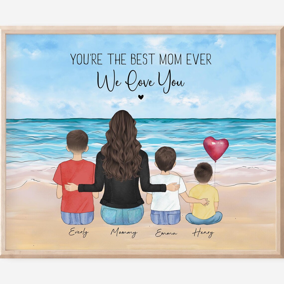Best Mom Ever Mom and Three Kids Beach Family Portrait Poster