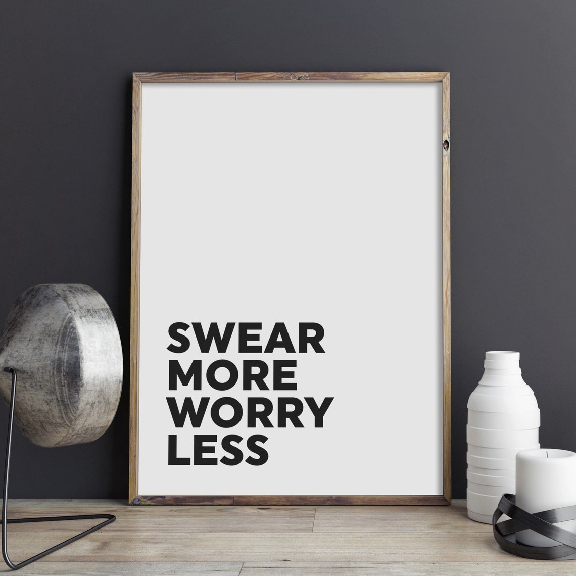 Swear More Worry Less Funny Sarcastic Quote Typography Wall Art - Image 2