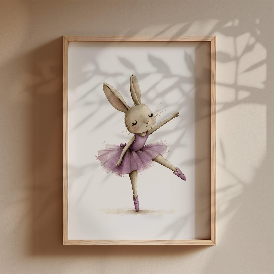 Ballerina Bunny Dancing in Purple Tutu Watercolor Nursery Poster - Image 3