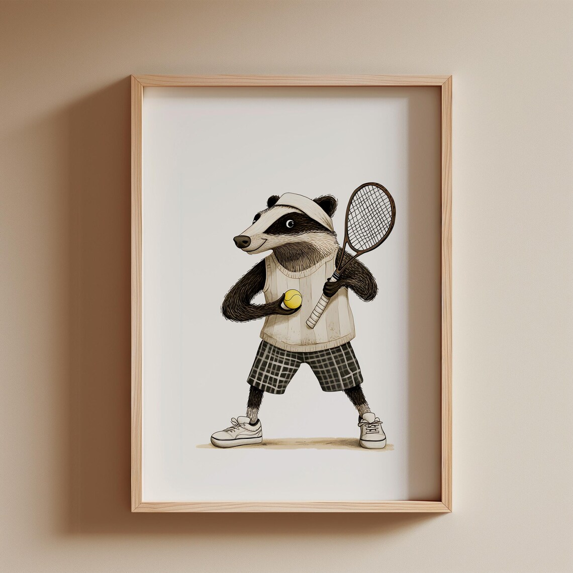 Classic Vintage Badger Tennis Player Holding Wooden Racket Poster - Image 4