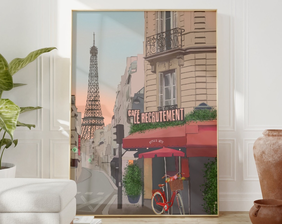 Paris Travel Poster, Eiffel Tower Illustration