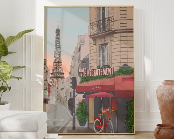 Paris Travel Poster, Eiffel Tower Illustration