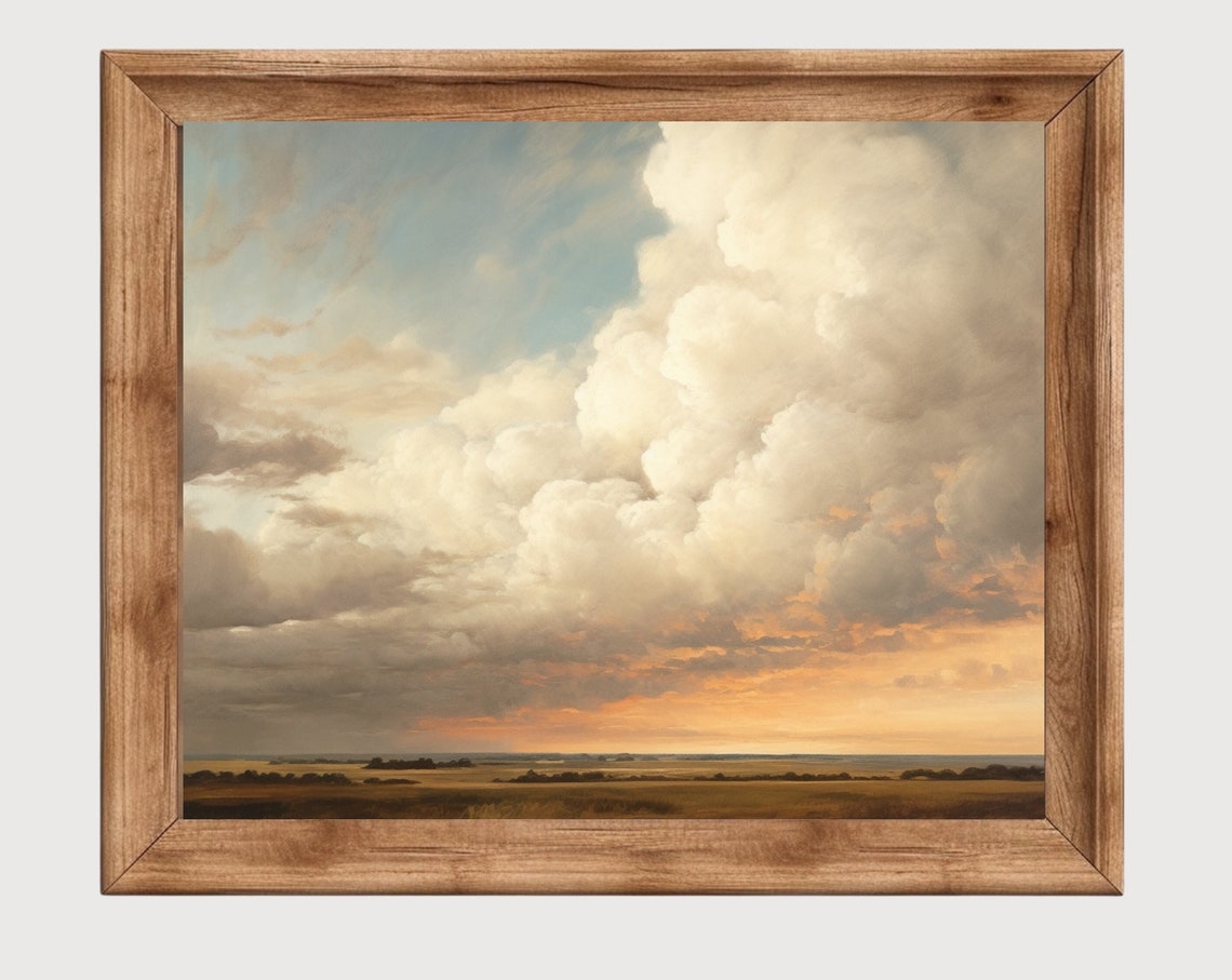Golden Sunset Clouds Open Prairie Dramatic Sky Landscape Art Poster