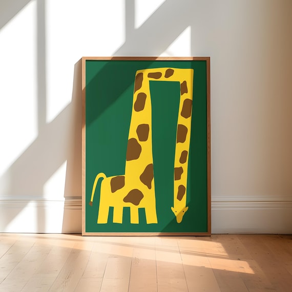Giraffe Art Print, Colourful Safari Nursery Decor