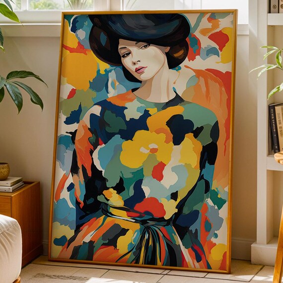 Fashion Portrait Poster Abstract Woman Wall Art Print Illustration In Modern Style Colorful Drawing Instant Home Decor