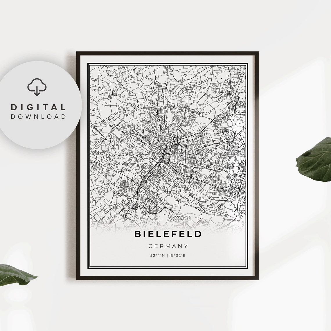 Bielefeld Germany Minimalist Black And White City Map Poster