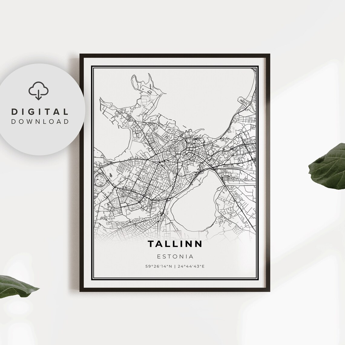 Tallinn Estonia Minimalist Black Line City Street Map Art Poster