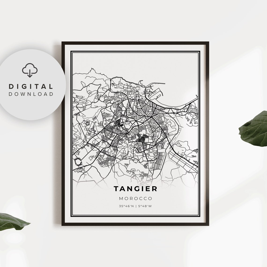 Tangier Morocco City Street Map Minimalist Black Line Art Poster