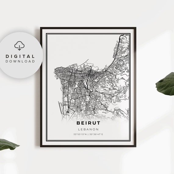 Beirut Map Print Lebanon Art Poster City Street Road Gift For Journalist Np895