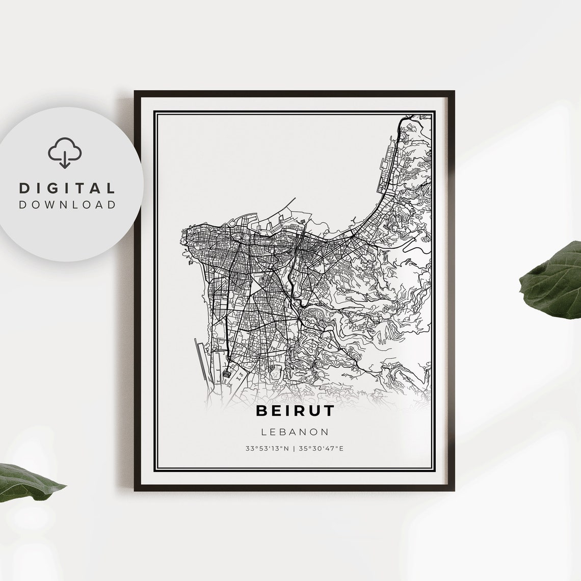 Beirut Map Print Lebanon Art Poster City Street Road Gift For Journalist Np895
