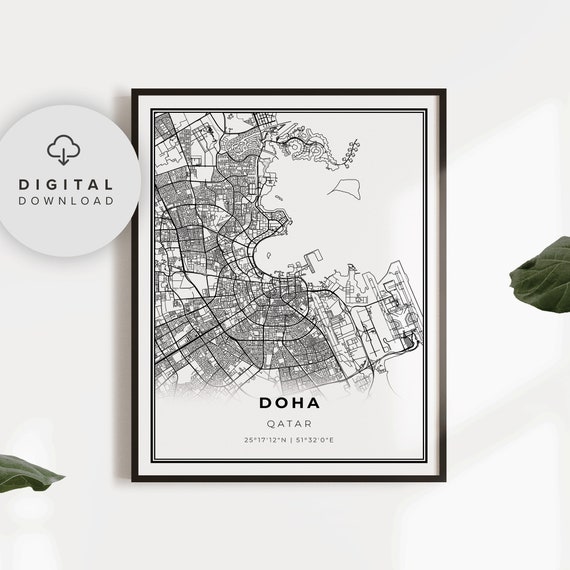 Doha Map Print Qatar Art Poster Arab Middle East City Street Road Np665