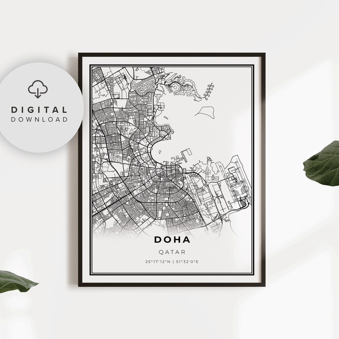 Doha Map Print Qatar Art Poster Arab Middle East City Street Road Np665