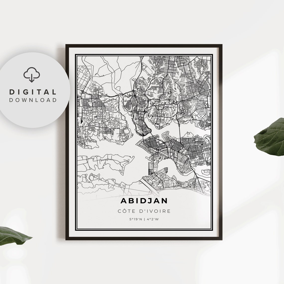 Abidjan Map Print Cte Divoire Art Poster Ivory Coast City Street Road Gift For Him Np847