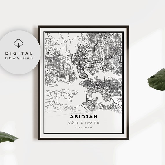Abidjan Map Print Cte Divoire Art Poster Ivory Coast City Street Road Gift For Him Np847