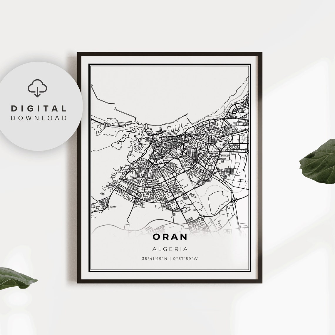 Oran Map Print Algeria Art Poster Algiers City Street Road Office Np865