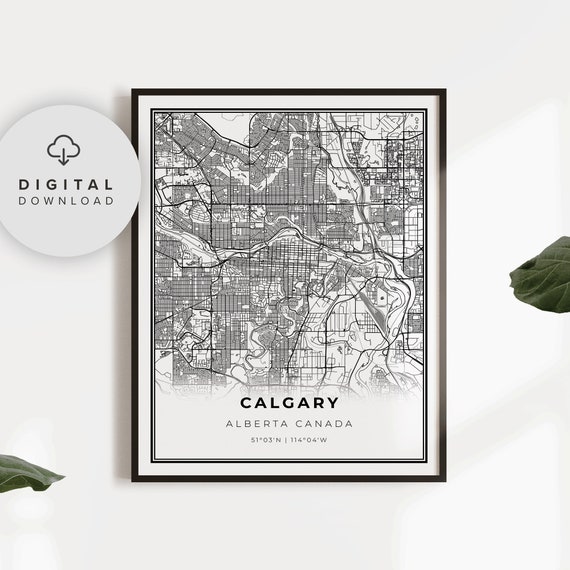 Downtown Calgary Map Print Alberta Ab Canada Art Poster City Street Road Etsy Np639