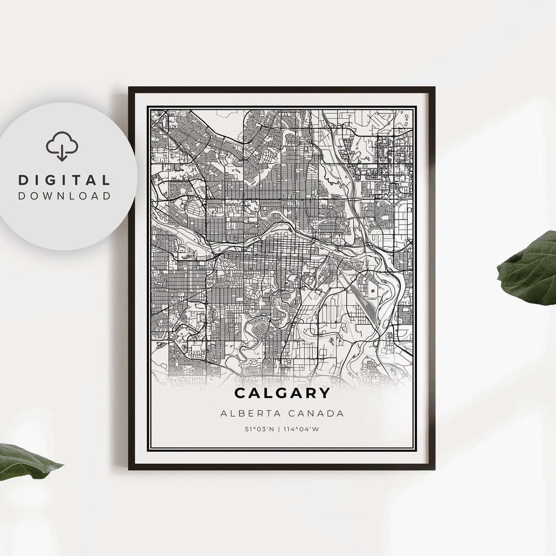 Downtown Calgary Map Print Alberta Ab Canada Art Poster City Street Road Etsy Np639