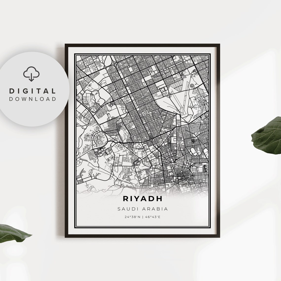 Riyadh Saudi Arabia City Map Poster Minimalist Black White Decor