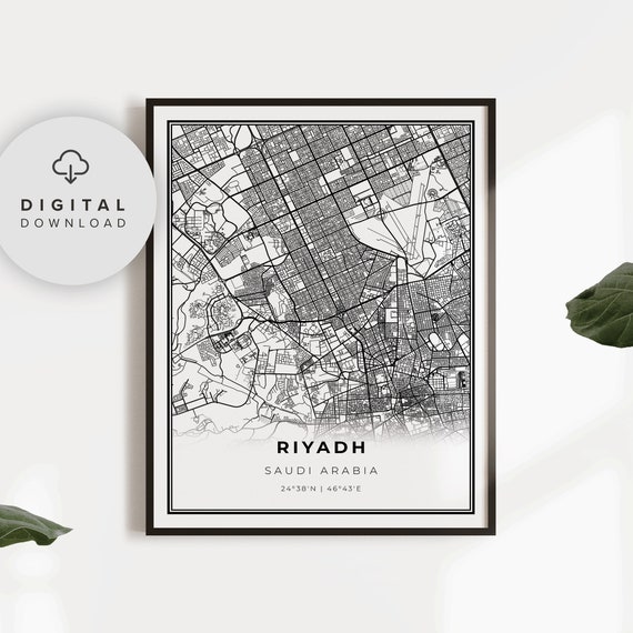 Downtown Riyadh Map Print Saudi Arabia Art Poster City Street Road Wall Np463