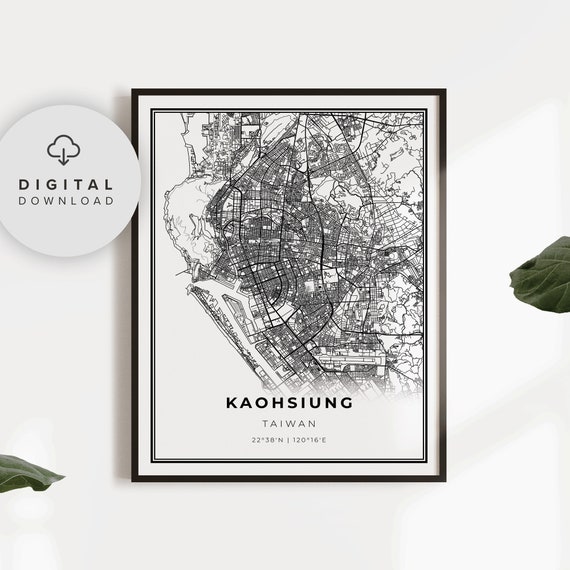 Kaohsiung Map Print Taiwan Art Poster City Street Road Hometown Np754