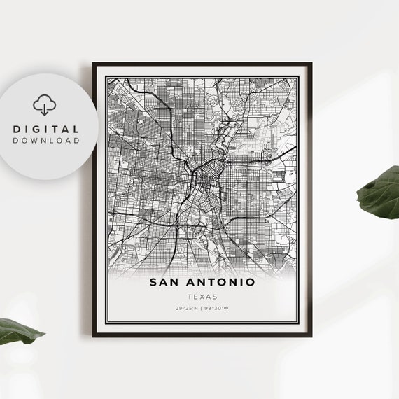 Downtown San Antonio Map Print Texas Tx Usa Art Poster City Street Road Np120