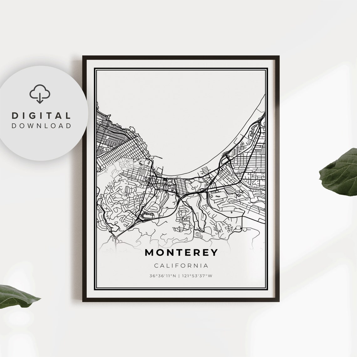 Monterey Map Print Ca Usa Art Poster Carmel City Street Road Np298