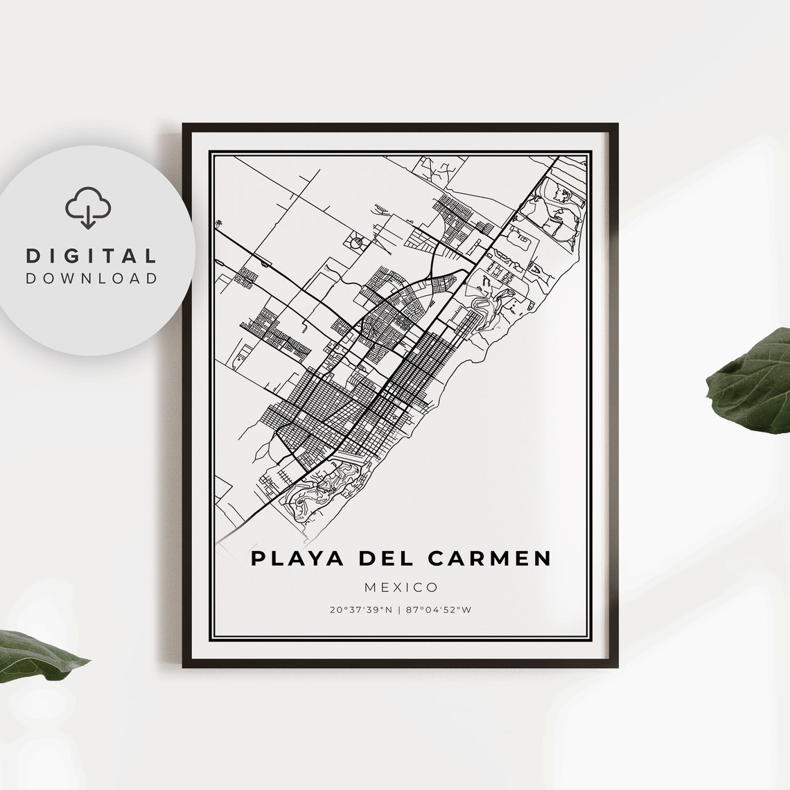 Playa Del Carmen Mexico Riviera Maya Street Map Coordinates Print